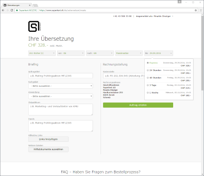 Screenshot Supertext Online-Preisrechner